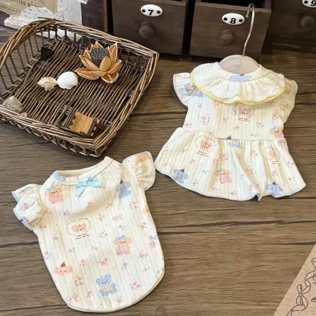 Ropa floral dulce primavera y otoño para gatos, Teddy, perros pequeños