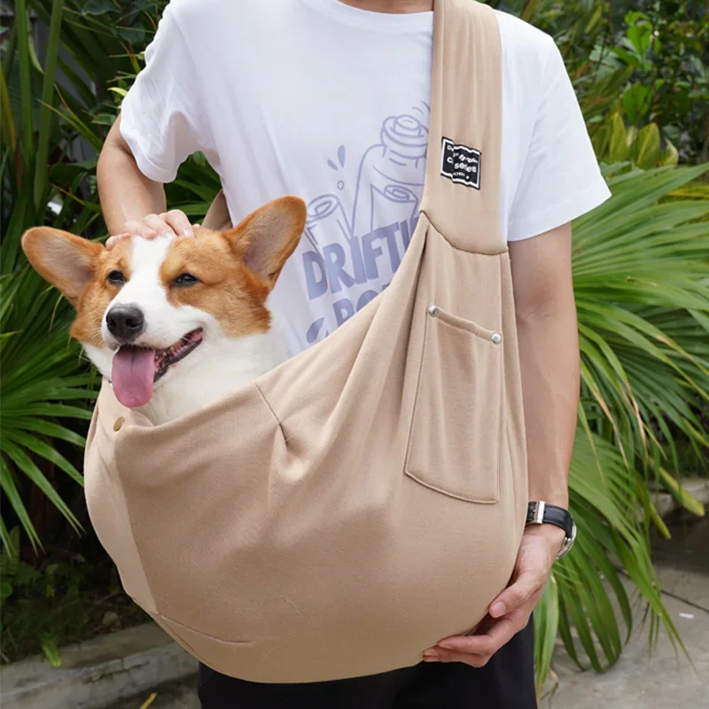 Bolso de hombro tipo bandolera para mascotas, bolsa de viaje al aire libre para gatos y cachorros con bolsillo de almacenamiento, mochilas portátiles para mascotas, arnés de seguridad - imagen 4