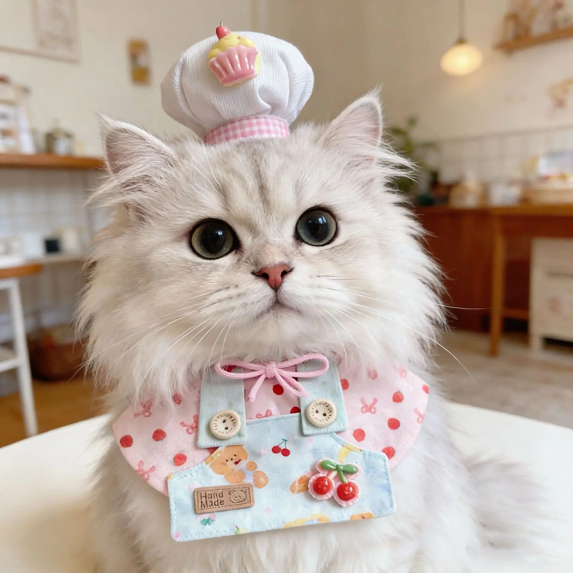 Disfraz chef con gorro y estampado de fresas para gatos y perros - imagen 2