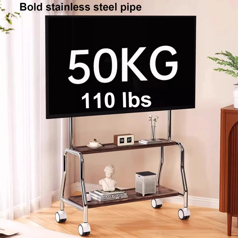 Soporte para TV móvil de acero inoxidable de 32-75 pulgadas, carrito de suelo para TV que ahorra espacio, estable con pantalla pesada de 50KG, muebles para sala de estar - imagen 4