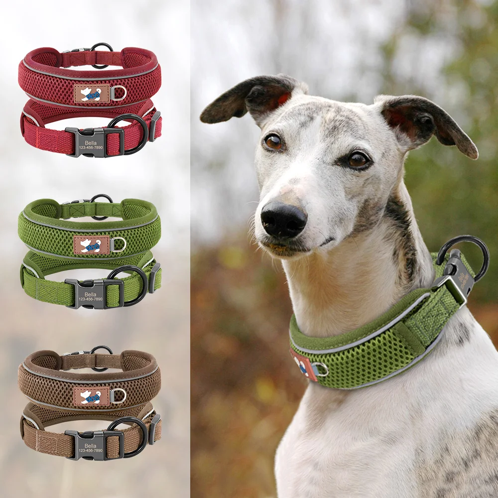 Collar personalizado reflectante ajustable para perros medianos grandes