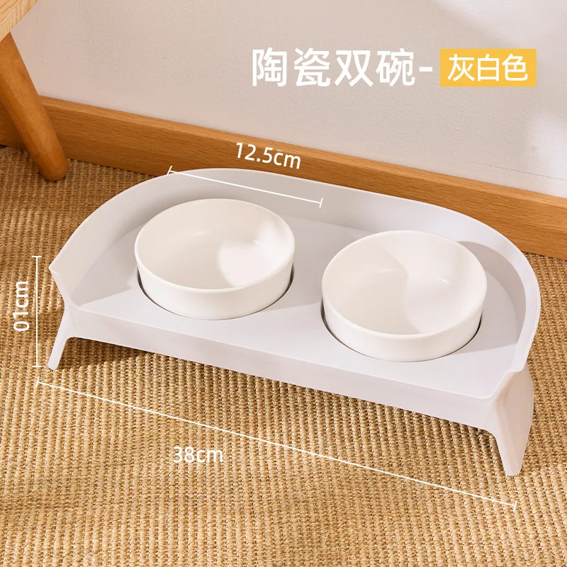 Cuenco de cerámica para comida para gatos, cuenco de cerámica con boca oblicua para gatitos, protege la columna Cervical y evita que se golpea sobre el doble cuenco - imagen 5