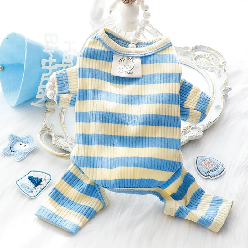 Ropa a rayas para perros pequeños, mono fino de otoño para perros, jersey para mascotas, sudadera para cachorros Bichon, pijamas para perros y gatos 2025