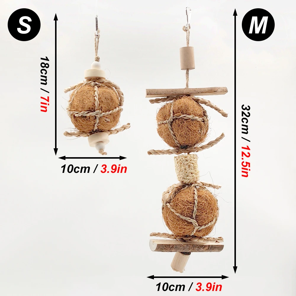 Bola de seda marrón Natural para escalar pájaros, juguetes colgantes, juguete para masticar loros, juguetes molares de entrenamiento de madera para jaula de pájaros, suministros colgantes, 1 ud.