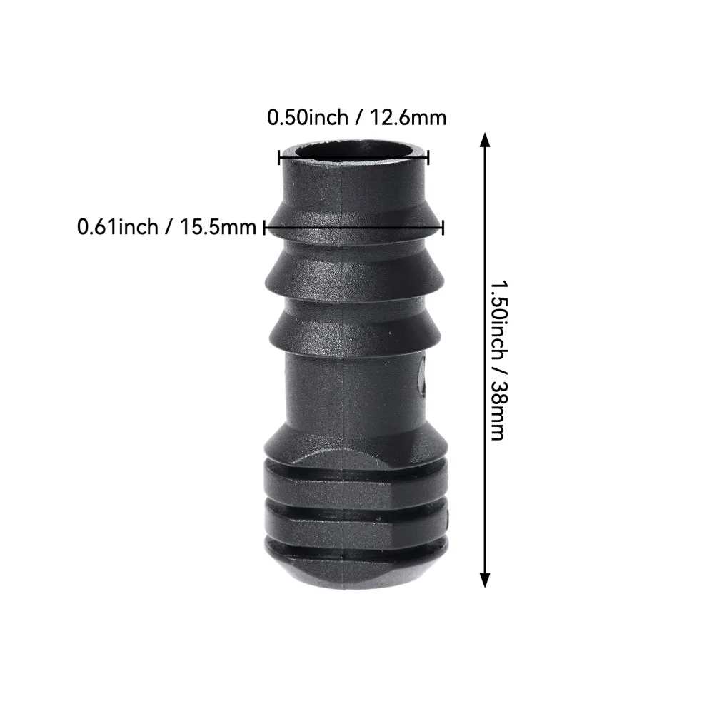 15 Uds. Tapas de extremo de riego por goteo de plástico negro conectores de manguera de púas en línea de 1/2 "para sistema de riego de césped y jardín - imagen 5