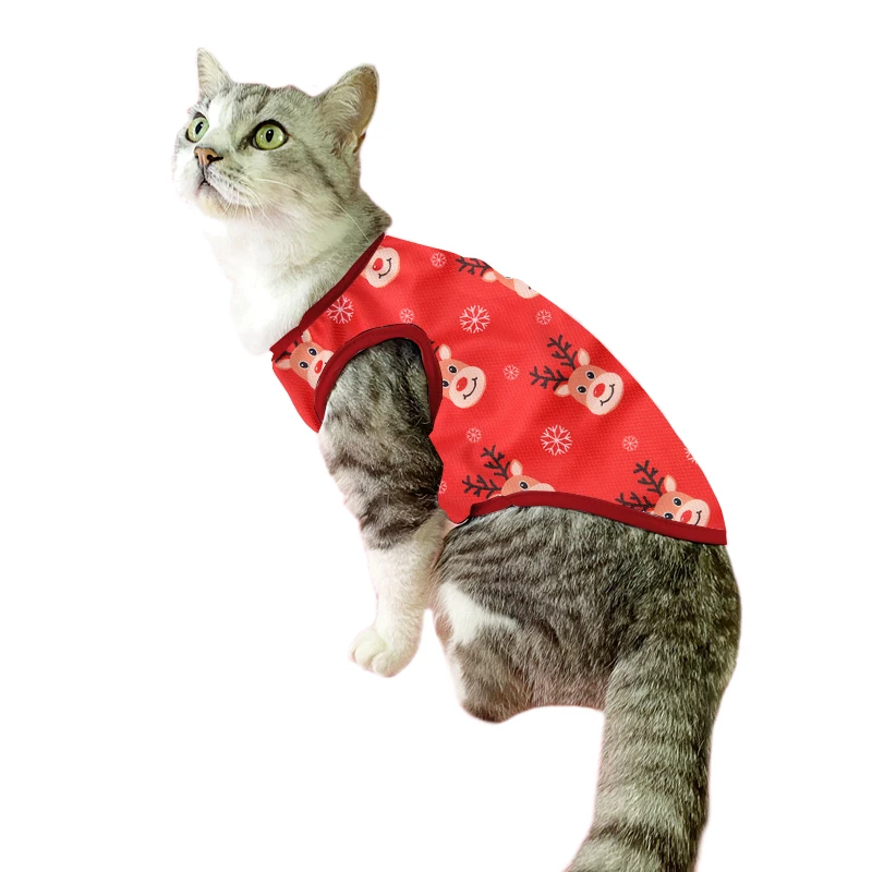 Disfraz de gatos navideños para gatos pequeños y medianos, chaleco con estampado de ciervos, camiseta transpirable para Chihuahua, ropa de Año Nuevo, regalo - imagen 4