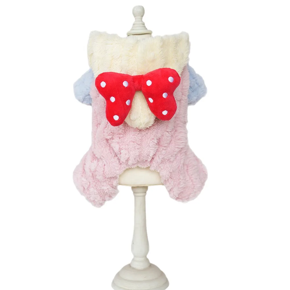 Nuevo abrigo para perros de otoño e invierno, Chaqueta de algodón gruesa con forro polar y lazo, diseño de cuatro patas con capucha para peluche/bichón - imagen 5