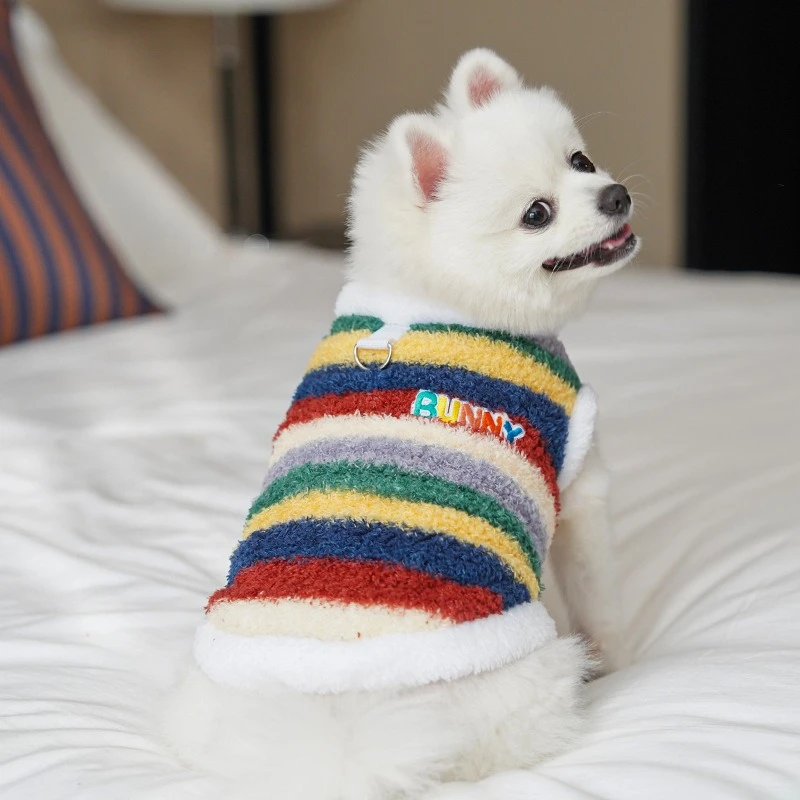 Sudadera de franela con rayas arcoíris para perros y gatos Sphynx - imagen 2