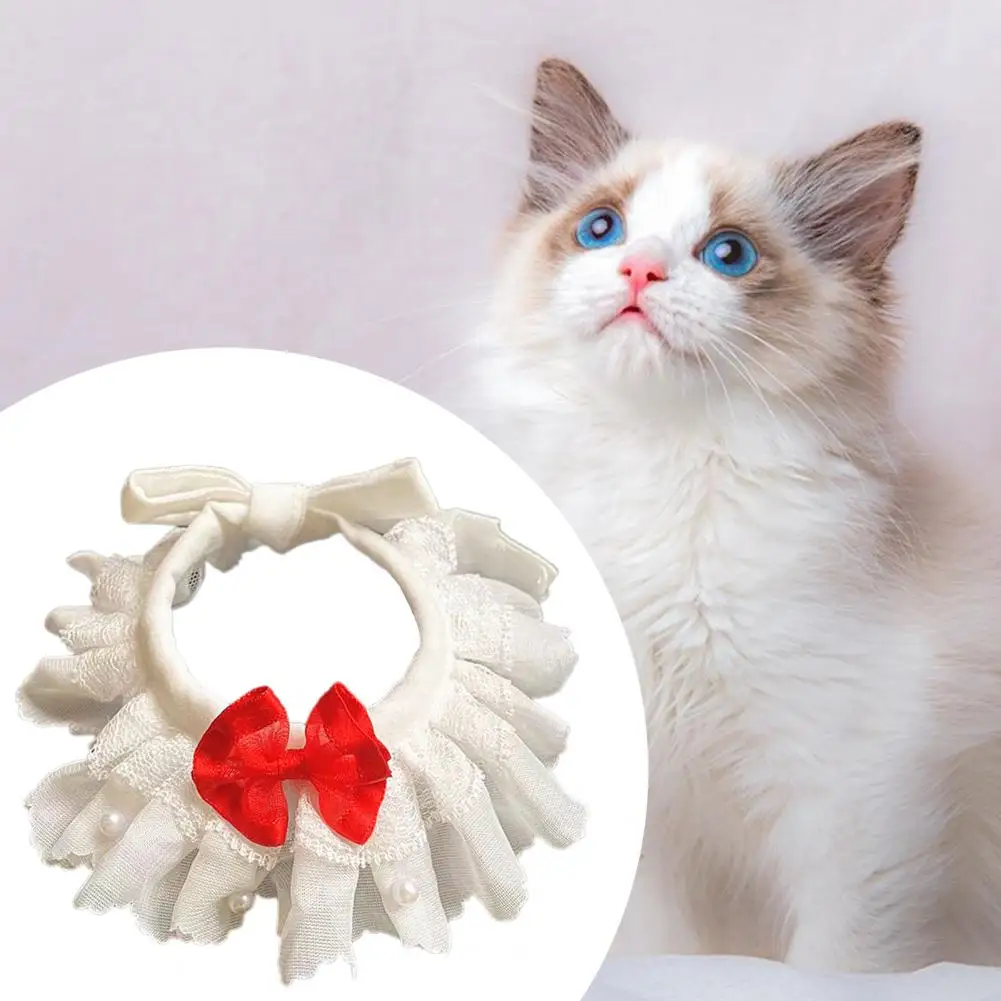 Babero para cachorros, lindo babero para mascotas, Collar de encaje de perlas de imitación para fiesta de Boda de verano - imagen 3