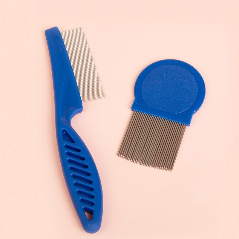 Peine de pulgas para mascotas, peine de Piojos de cabeza de acero inoxidable, diente fino, peines de Aseo para perros y gatos, herramienta de eliminación de manchas de desgarro para mascotas, 6 unids/set - imagen 2