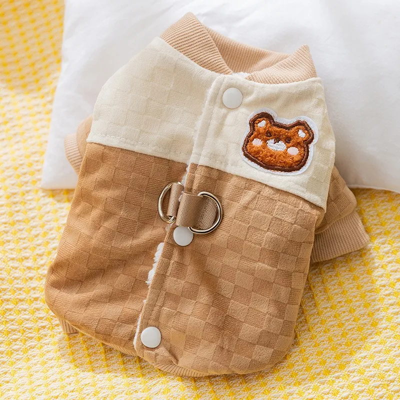 Ropa para perros de otoño e invierno, empalme de tablero de ajedrez, puede tirar de dos pies, chaqueta, suministros de ropa para mascotas de tamaño pequeño y mediano