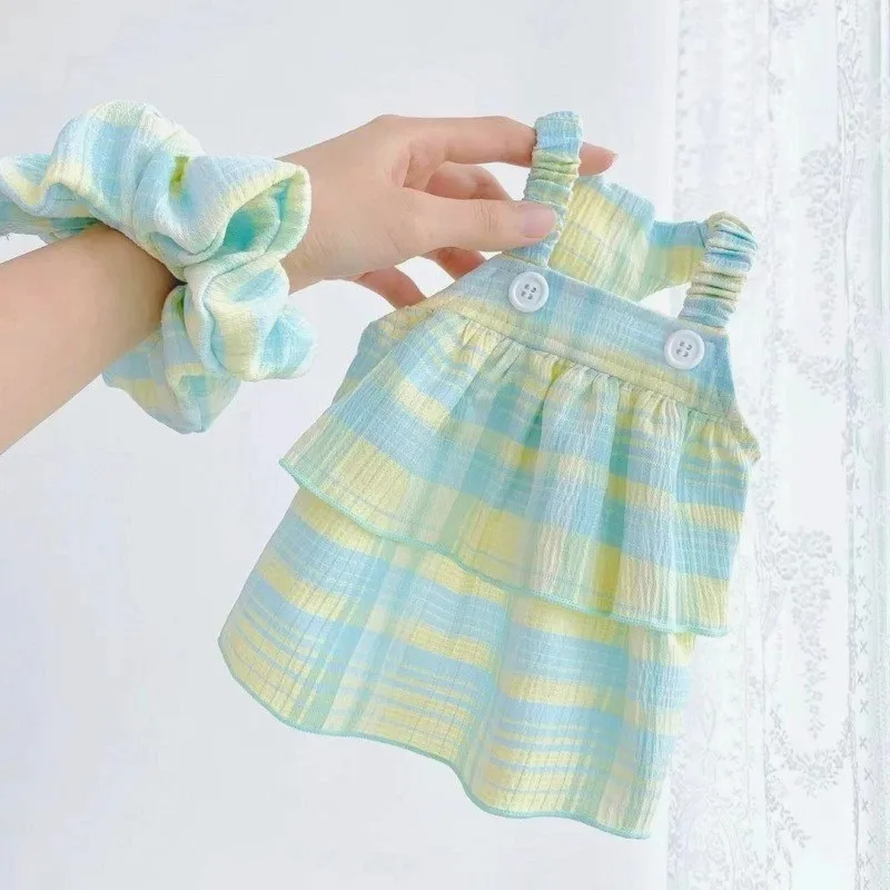 Vestido de verano para cachorros, tirantes para mascotas, ropa para perros, falda a cuadros de algodón de lujo para perros, vestido de princesa para perros Chihuahua Bichon para niñas