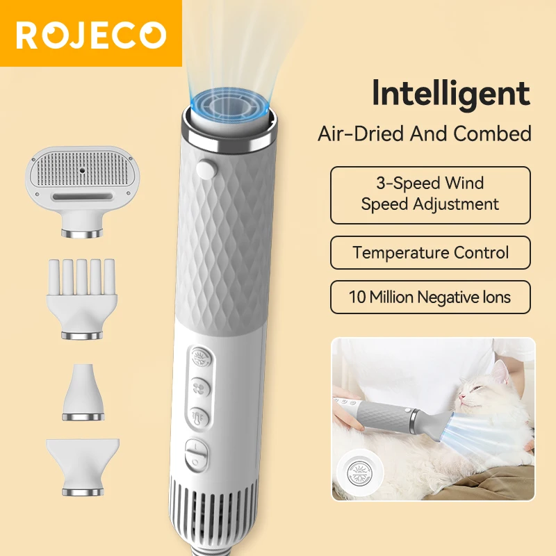 ROJECO-secador de pelo portátil 2 en 1 para mascotas, peine para el cuidado de perros y gatos, cepillo con pulverizador eléctrico de agua, vapor, soplador de agua silencioso para pelo de mascotas