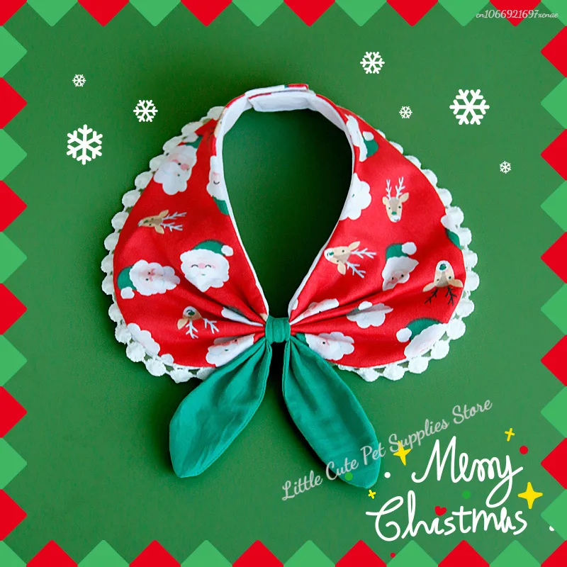 Collar de perro de Navidad con joyas, cinta para cachorros y gatos, bufanda, colgante, Collar con lazos para mascotas, accesorios navideños de satén para nuevos gatitos - imagen 3