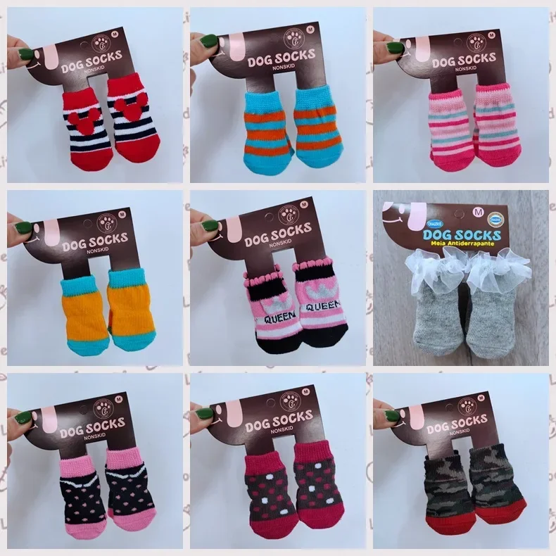 Calcetines multicolores para Navidad, Halloween, perro, mascota, alce, envoltura de inmersión, pegamento para manchas, calcetín para perros y mascotas - imagen 2