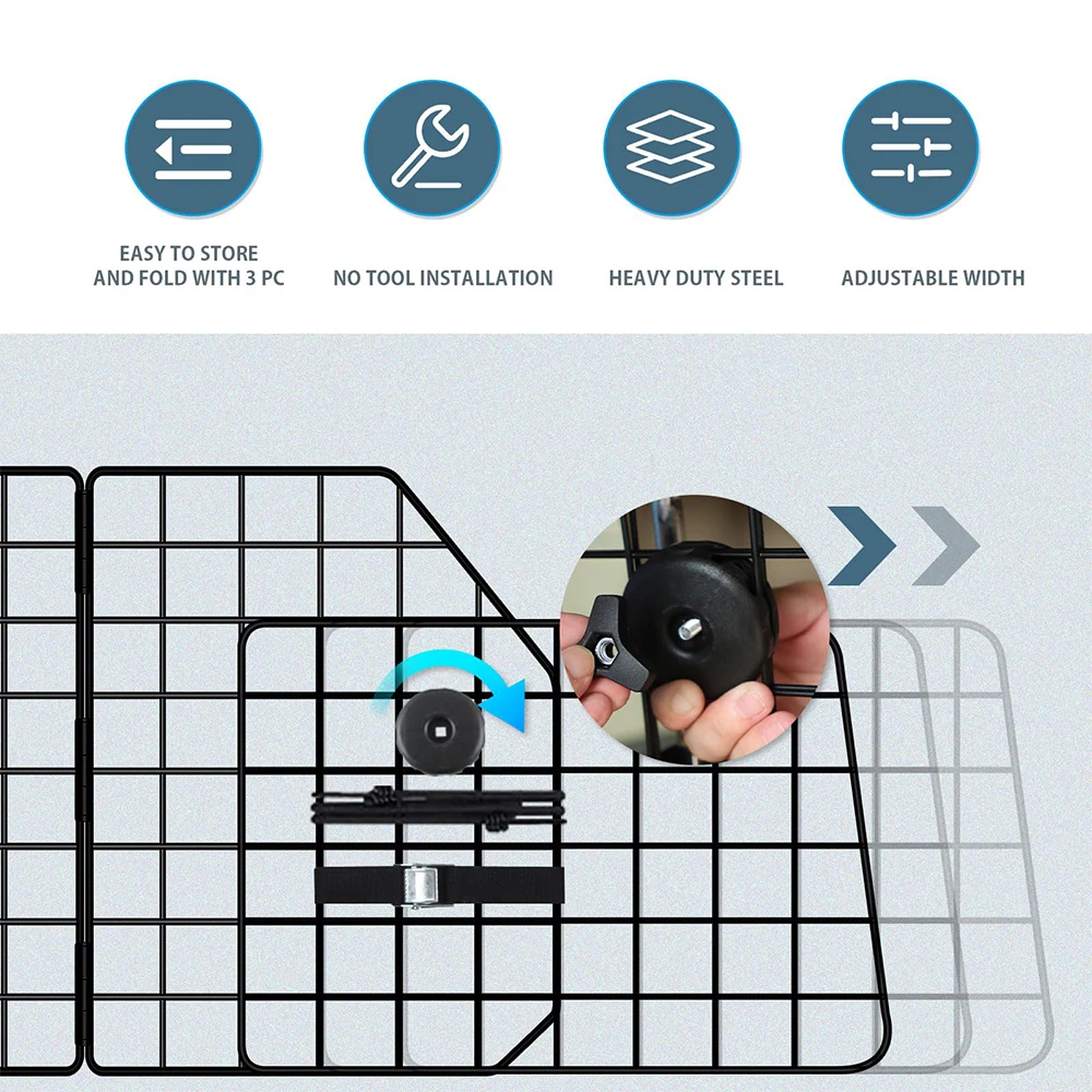 Barrera para vehículos SUV y perros, puerta divisora para mascotas para el área de carga del maletero, extensible para ajuste Universal, malla metálica plegable a prueba de óxido - imagen 5