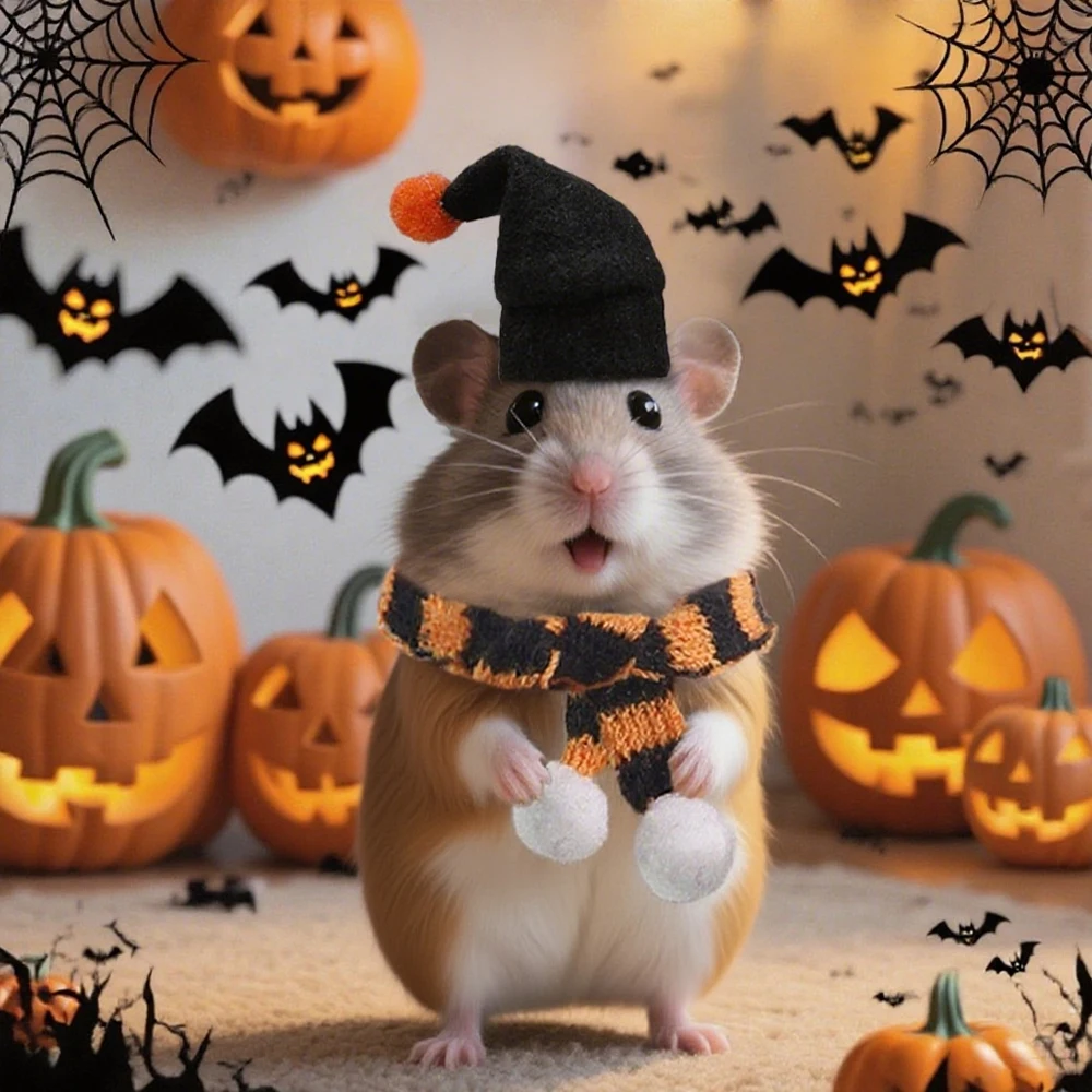 2 unids/set disfraz de hámster de Halloween conjunto sombrero de mago negro y bufanda a rayas para animales pequeños hámster cerdos holandeses accesorio festivo - imagen 4