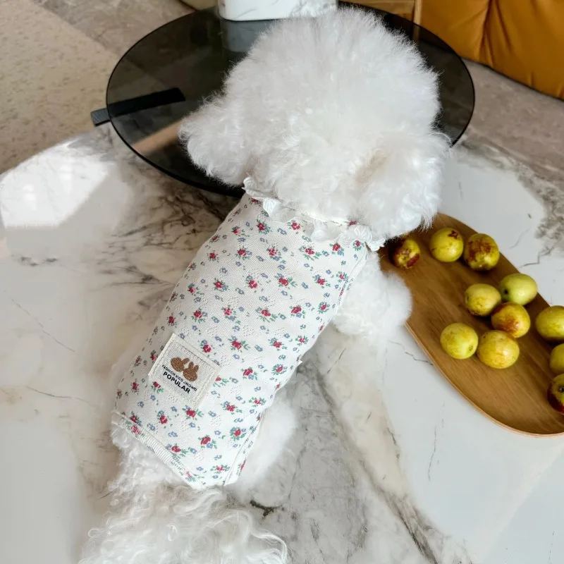 Pijamas de encaje con estampado de flores para perros y gatos, mono con vientre envuelto, ropa para perros pequeños, monos para cachorros y gatos Yorkshire Terrier - imagen 2