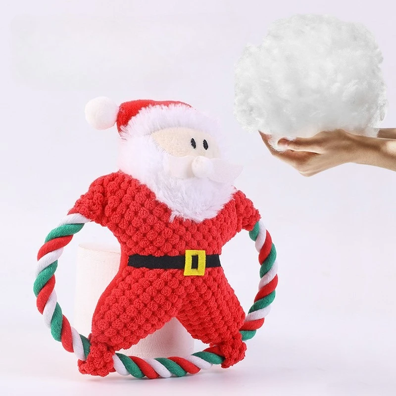 Lindo Animal Frisbee cuerda perro juguete lindo cachorro de peluche masticar mascota chirrido nudo juguete dibujos animados Navidad - imagen 5