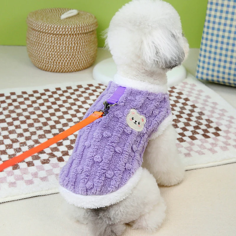 Sudaderas con capucha para perros, Jersey de lana rosa y morado, abrigo, chaqueta para perros pequeños y medianos, ropa para perros Yorkshire Terrier, sudadera XL - imagen 3