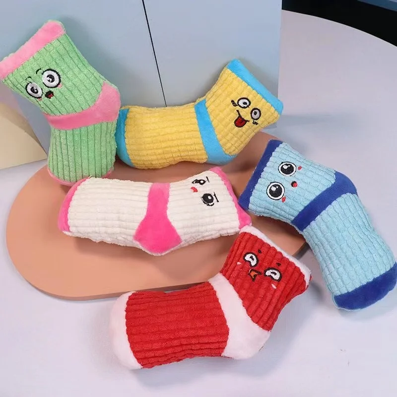 Lindo calcetín de felpa para perro, divertidos juguetes para masticar chirriantes, limpieza de dientes, juguete para cachorros, suministros interactivos de entrenamiento para mascotas - imagen 4