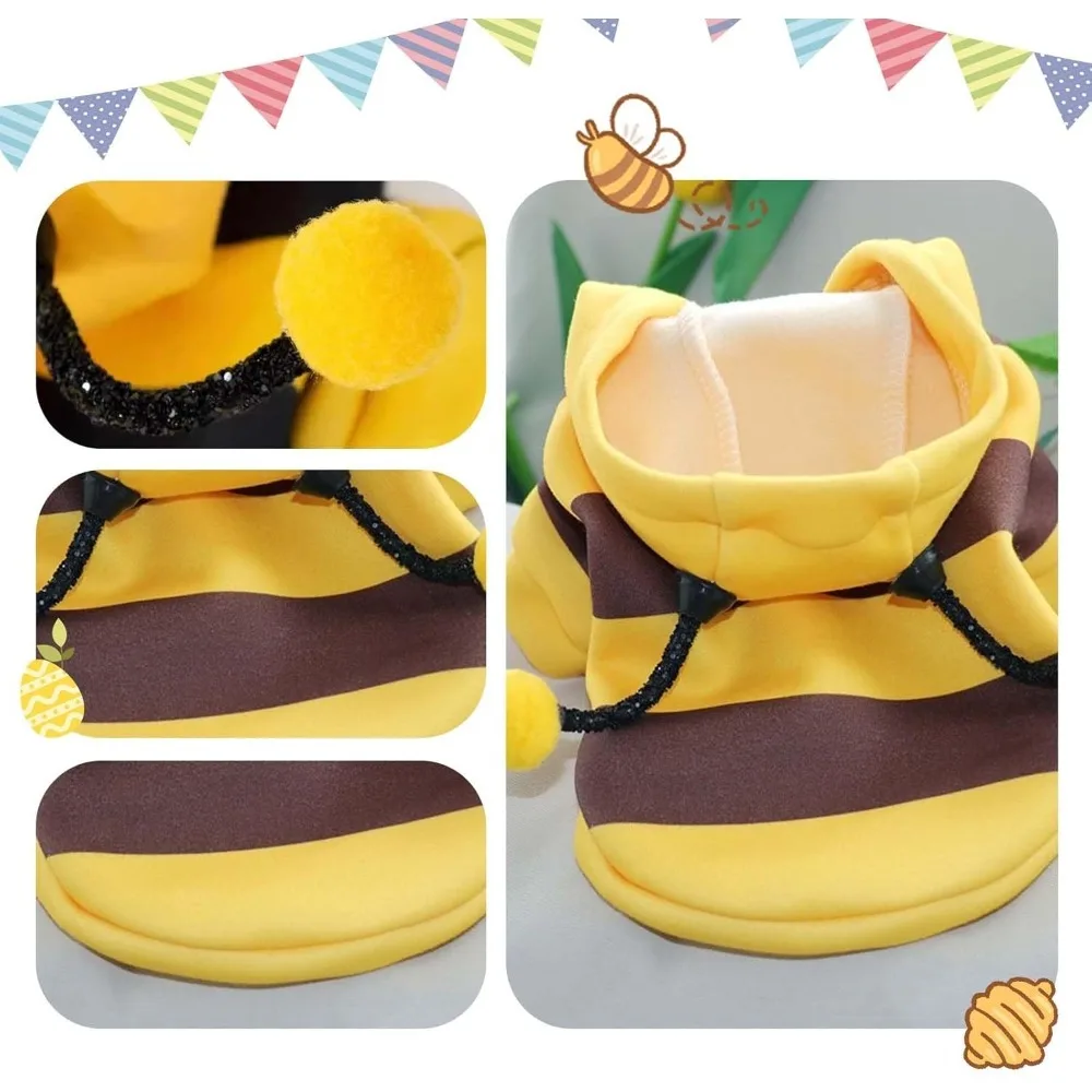 Disfraz de abeja para perros, ropa para perros pequeños, sudaderas con capucha de abeja divertidas y bonitas, suministros para fiesta de Halloween y Pascua para perros pequeños y gatos - imagen 4
