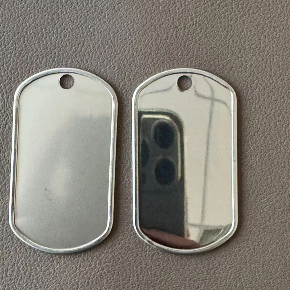 100 juegos al por mayor de etiquetas de perro del ejército enrolladas con borde rizado de acero inoxidable, nombre para punzonadoras, placa con nombre militar, colgante en blanco - imagen 2