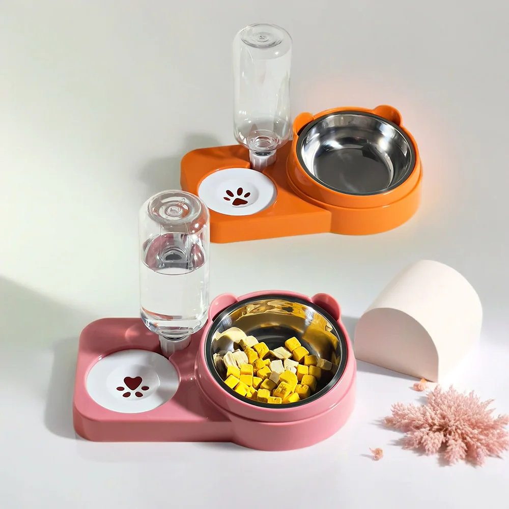 Juego de cuencos de agua y comida para mascotas, comedero doble para perros/gatos, plato antiderrames, suministros esenciales para mascotas - imagen 4