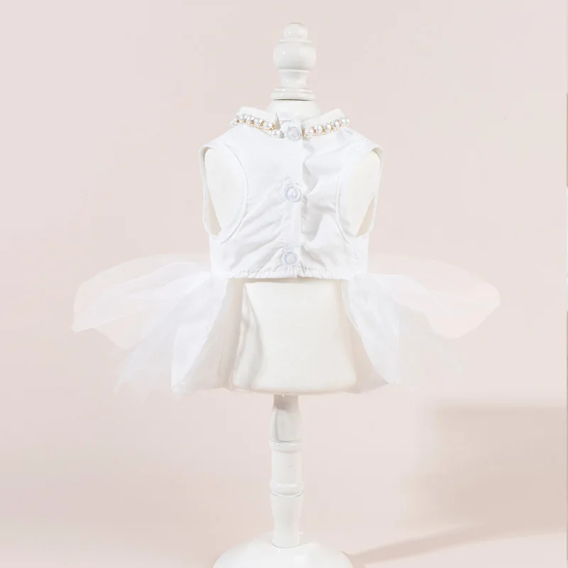 Vestidos blancos para perros y gatos pequeños, disfraz de boda nupcial, vestido de princesa para cachorros con lazo de flores y perlas de lujo, ropa para perros - imagen 2