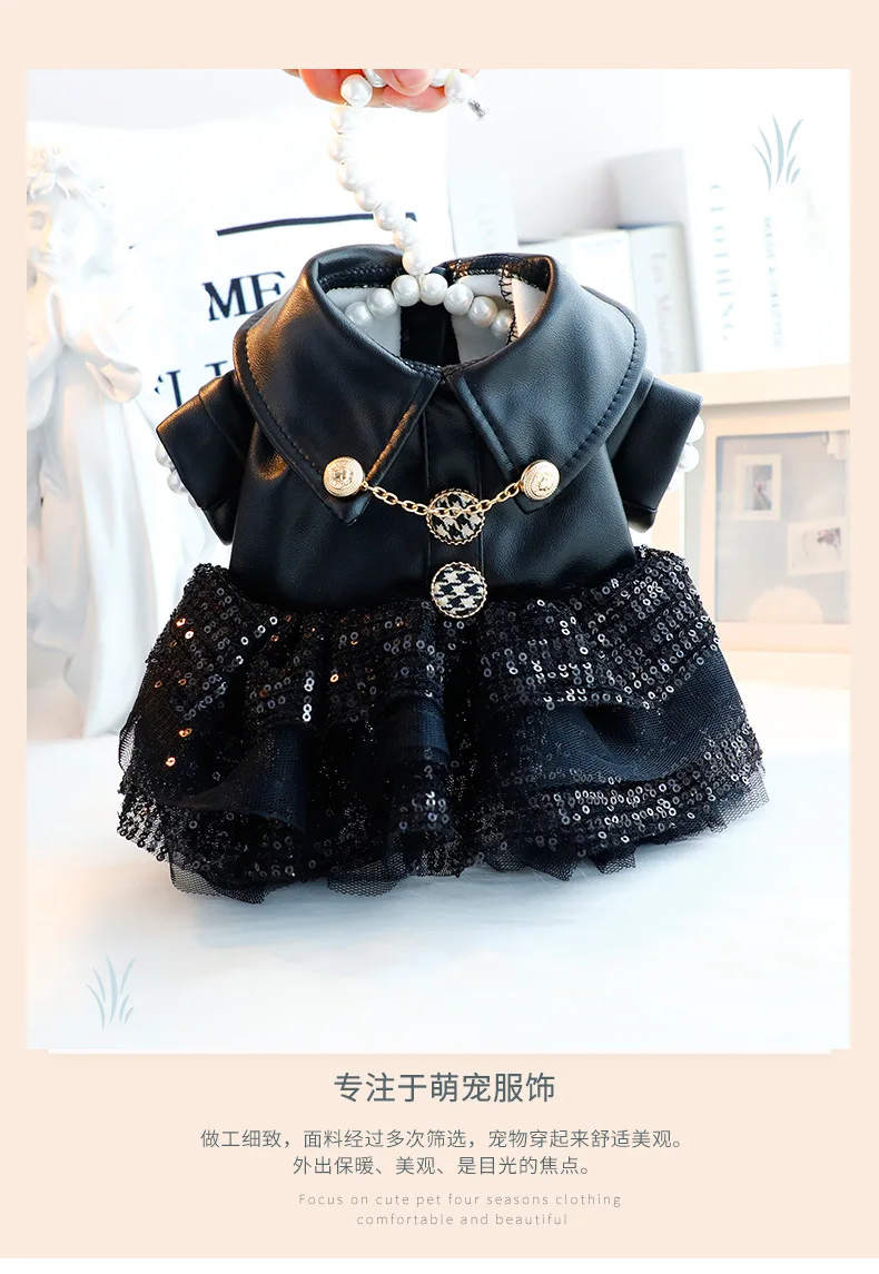 Chaqueta de cuero con lentejuelas para mascota