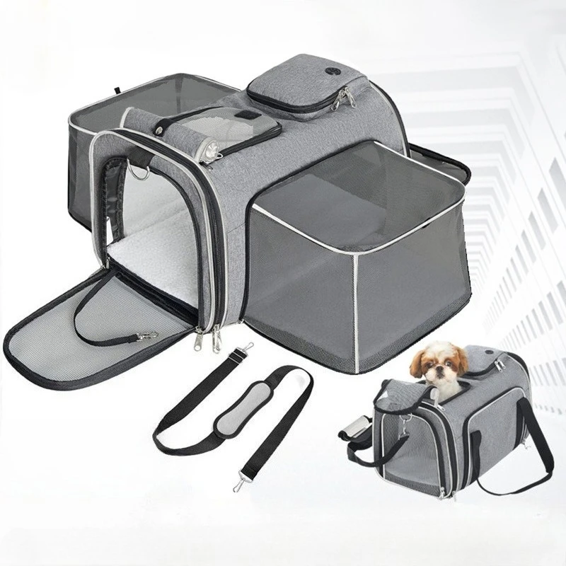 Bolso portátil multifuncional de doble cara para expansión de mascotas, gran capacidad, transpirable, para viajes al aire libre, gato, perro, portátil Universal