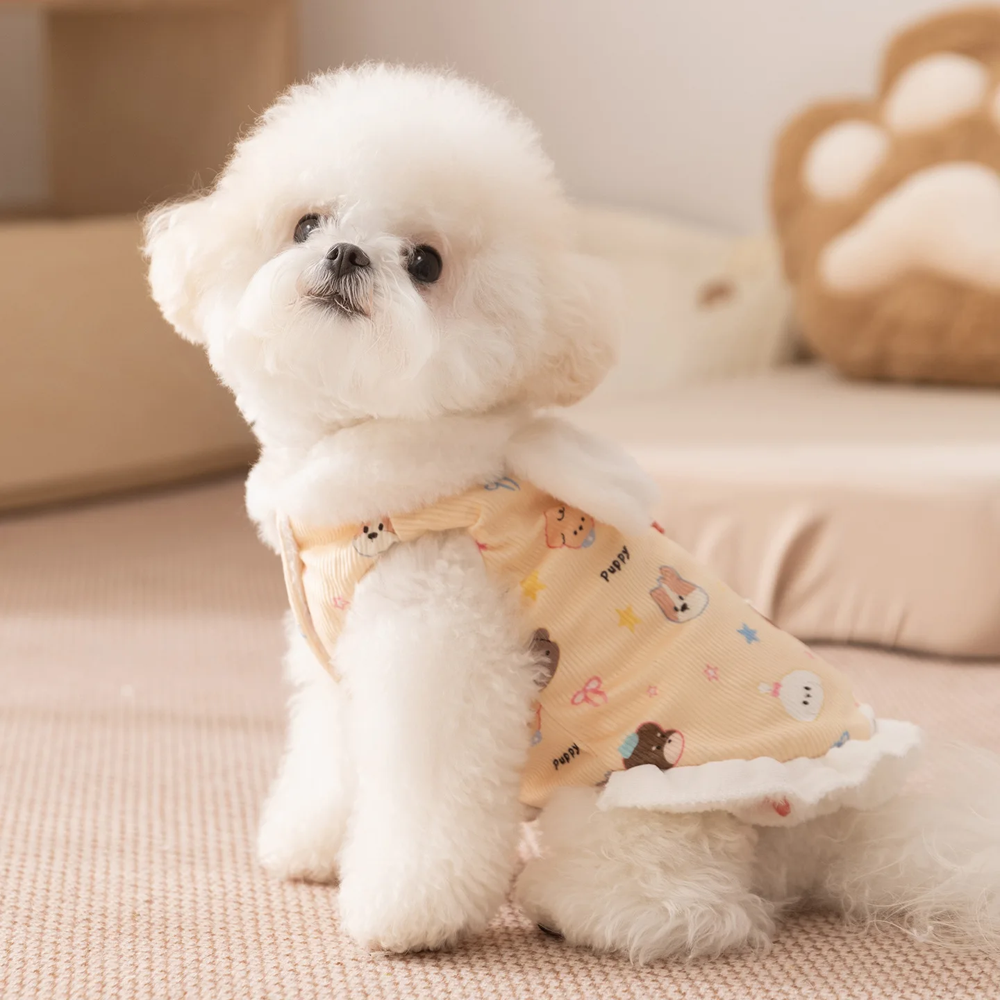 Otoño e Invierno mascota de peluche conejo oreja abrigo vestido pequeño tamaño mediano perro Teddy gato perro vestidos para perros pequeños ropa para cachorros - imagen 4