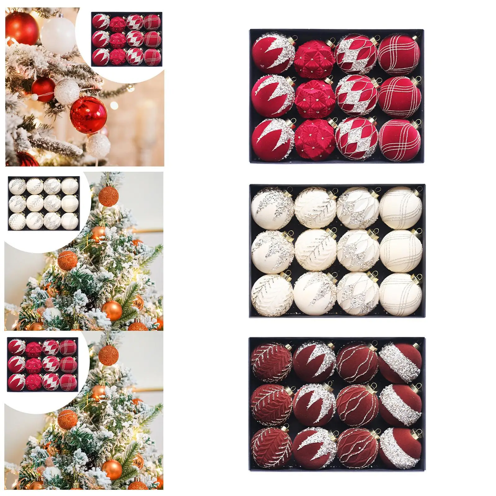 12 bolas de Navidad de terciopelo, decoración de árbol de Navidad, colgantes, decorativas resistentes para festivales en el hogar, decoraciones para fiesta de boda