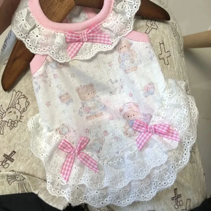 Ropa bonita de oso para mascotas, vestido con lazo de encaje de verano, chaleco ligero y pequeño de encaje para mascotas, Top de peluche, ropa para perros pequeños - imagen 2