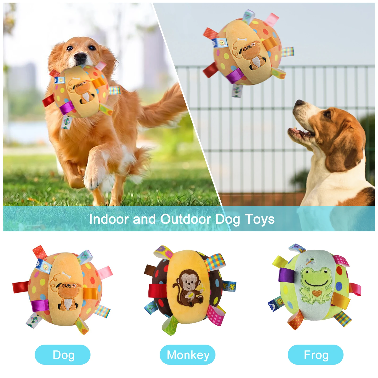 Juguete de fútbol para perros con campana incorporada, sonido chirriante, juguetes interactivos para perros, juguete de peluche duradero para perros, suministros de entrenamiento para mascotas - imagen 3