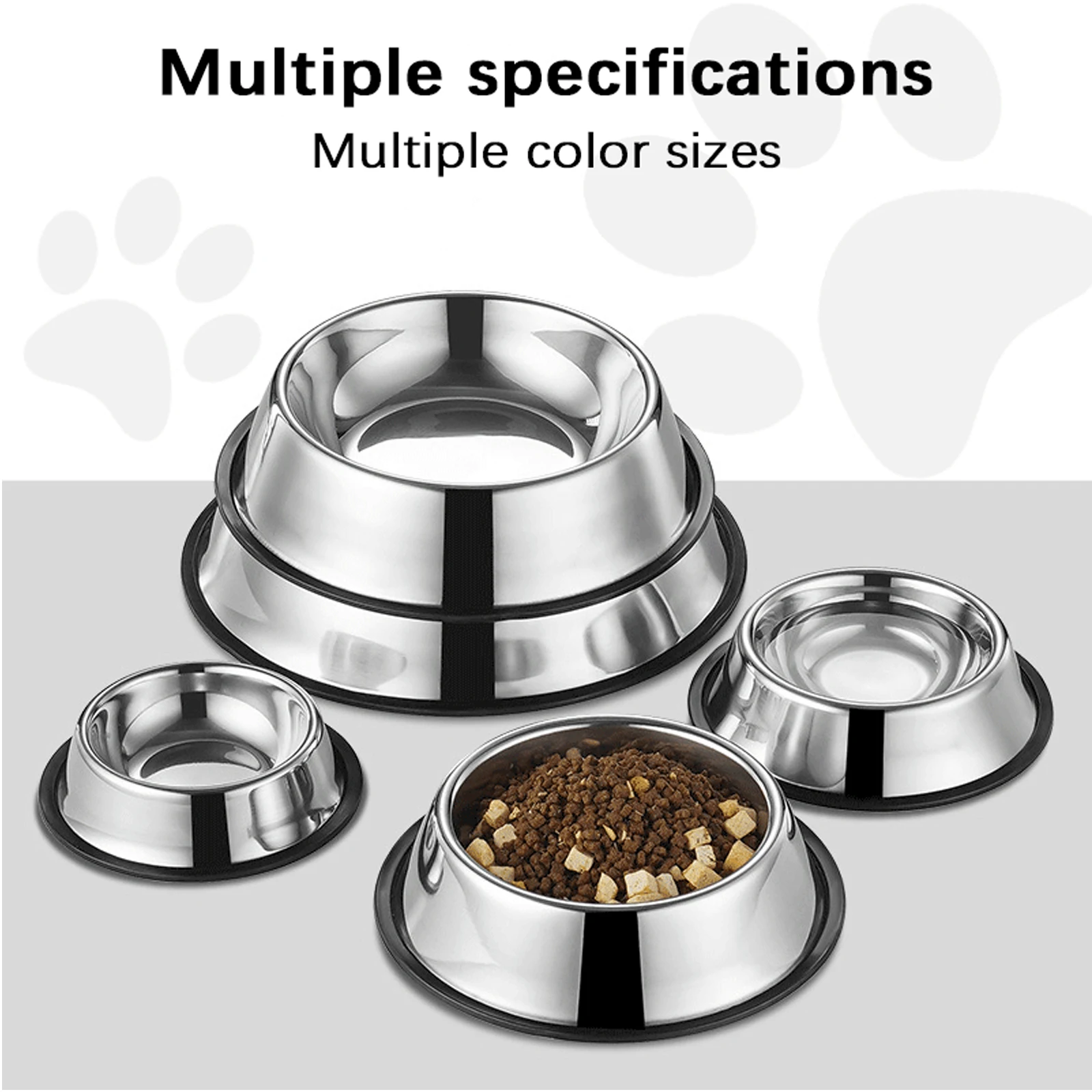 Cuenco de acero inoxidable con Base de goma antideslizante para perros, comedero para gatos, cuenco de agua para mascotas pequeñas, medianas y grandes - imagen 2