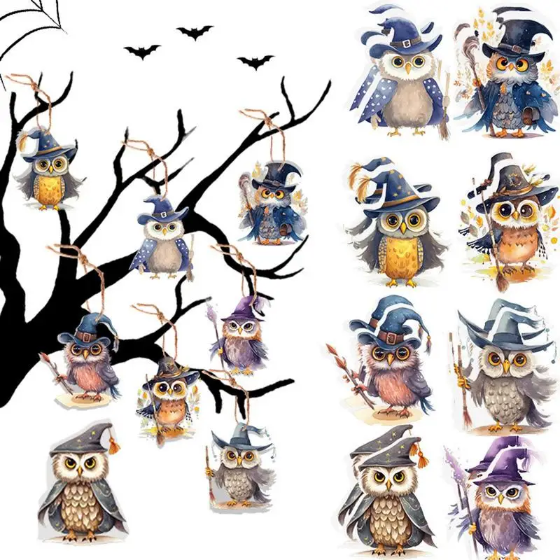 Adornos de pared de búho de mago, decoración de Halloween, tema de Halloween, Banner de búho con cuerda para el hogar, 8/16 piezas - imagen 2