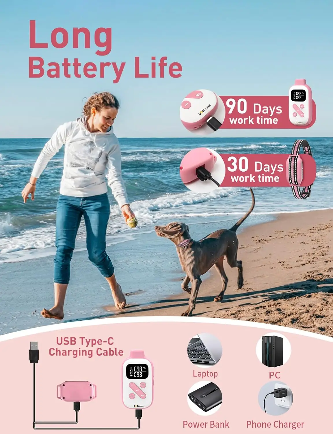 Collar vibratorio de 2800 pies para perros pequeños, medianos y grandes, Collar de entrenamiento para perros sin golpes, pitido y Collar vibratorio para perros con control remoto - imagen 4