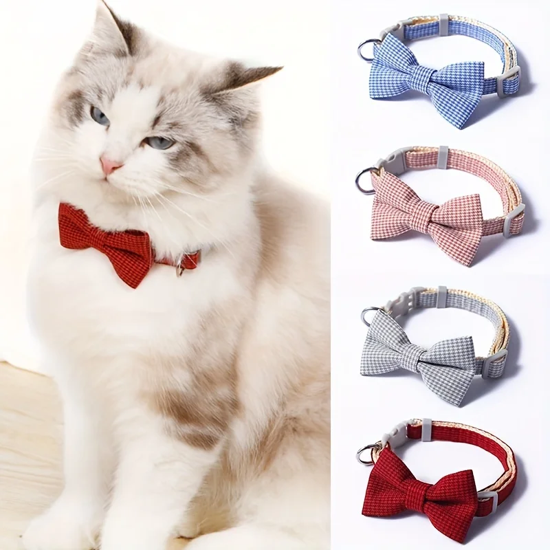 Collier de Chat à Carreaux Réglable, Noeud, Parfait pour Festif, RefWear, 1 Pièce