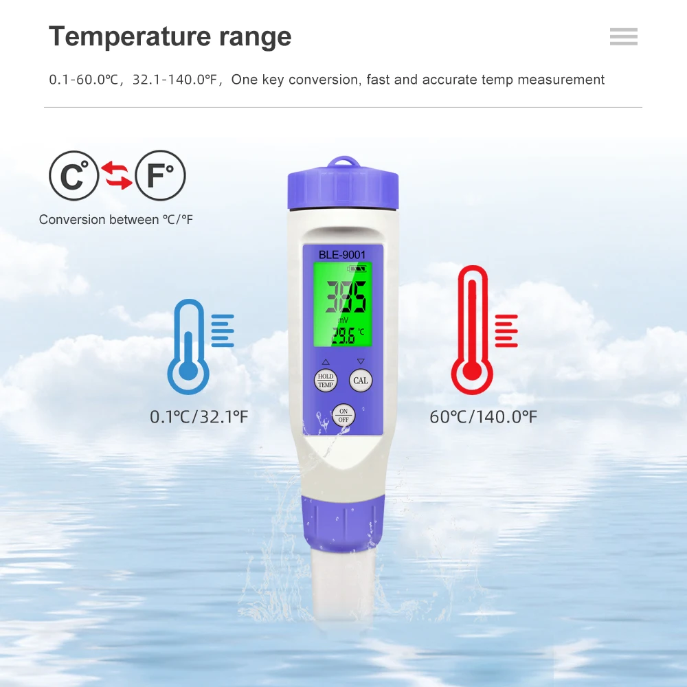 Medidor ORP Bluetooth BLE-9001 probador inteligente de calidad del agua temperatura/ORP Monitor en línea Control por aplicación analizador de agua para piscina acuario - imagen 4