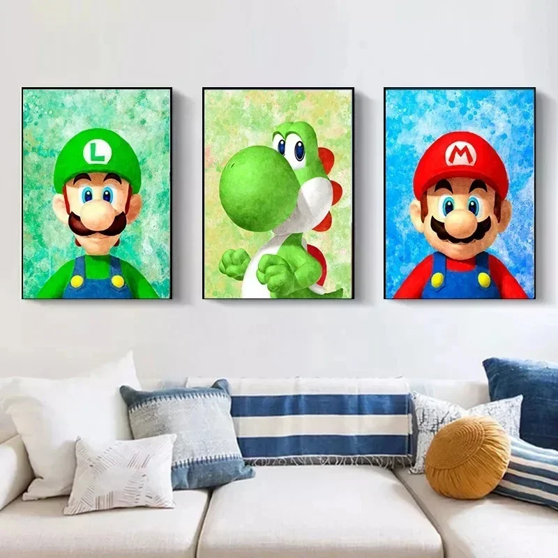 Póster de Super Marios Bros de Anime Luigi Yoshi, pintura en lienzo para pared de habitación, carteles, decoración de fondo Kawaii, pintura artística de pared, regalo - imagen 4