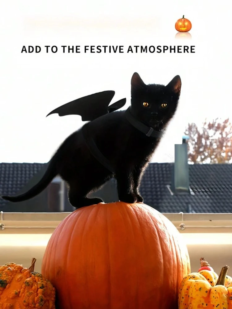 Disfraz de murciélago para Cosplay de gato de Halloween, alas negras con arnés bonito, alas con correa, accesorios para gatos, suministros para fiestas y festivales de mascotas - imagen 3