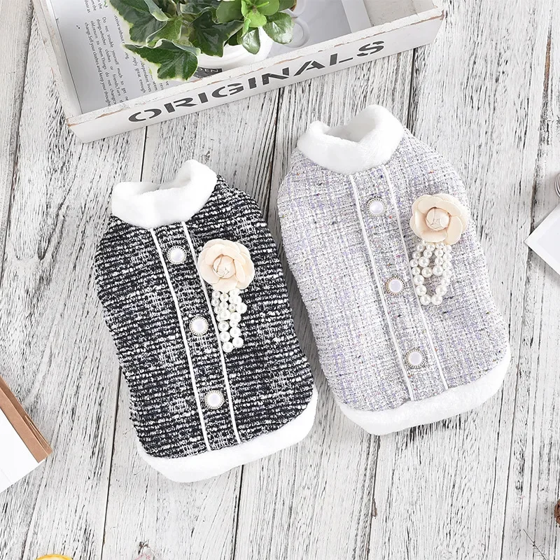 Abrigo de lana con cuello de felpa para mascotas, Parkas cálidas para perros, abrigo de otoño e invierno, ropa para perros pequeños y medianos y gatos, otoño e invierno - imagen 3