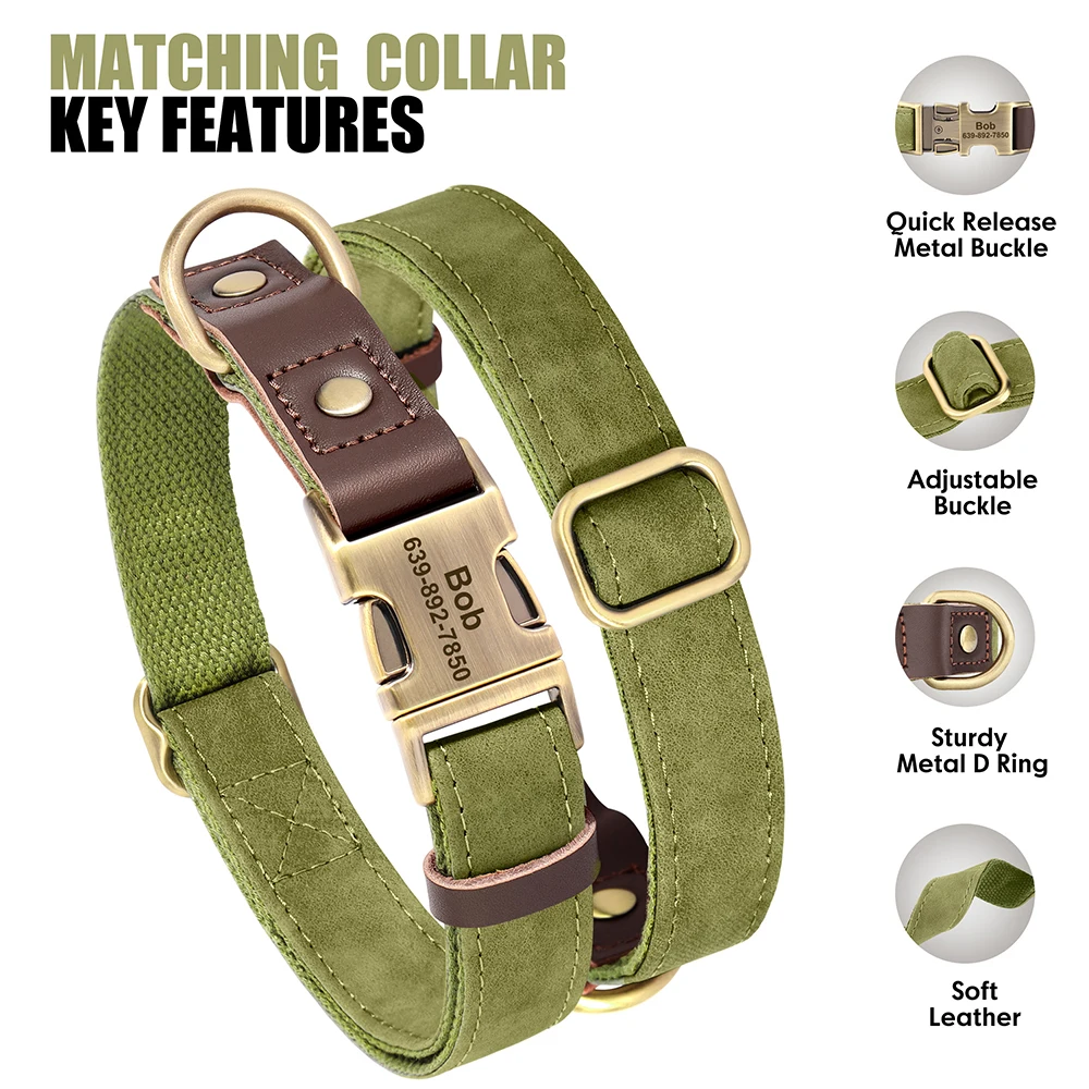 Collar y correa personalizados de cuero PU para perros con placa identificativa - imagen 3