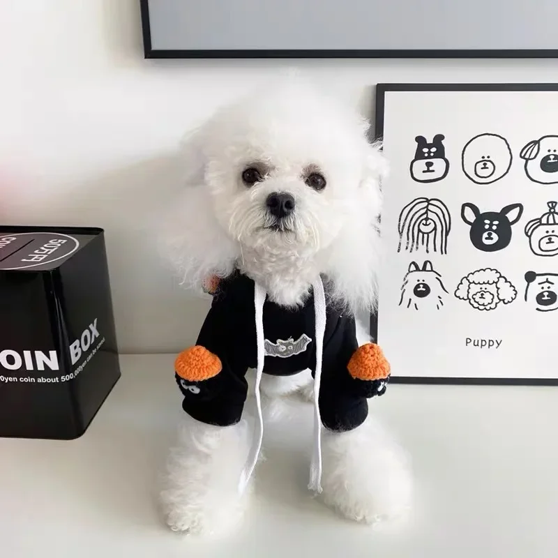 Sudadera con capucha de oso de peluche para perro y gato, traje de transformación con alas divertidas para Halloween, ropa para cachorros y perros pequeños - imagen 2