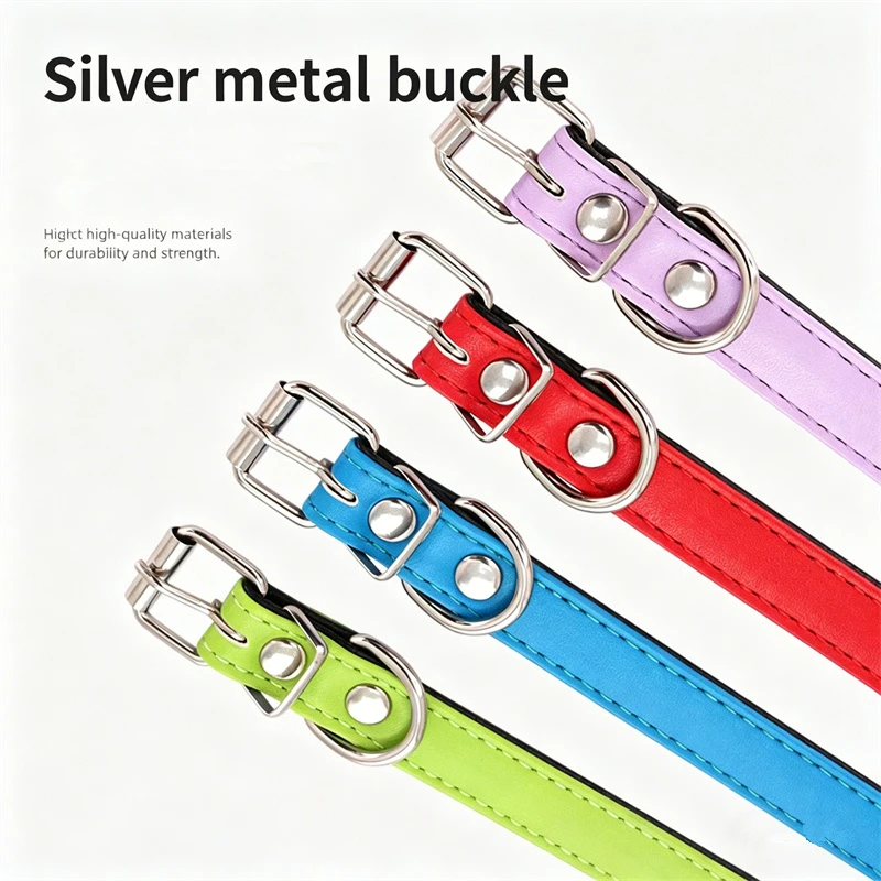 Collar de cuero acolchado transpirable para perros y gatos cómodo - imagen 3