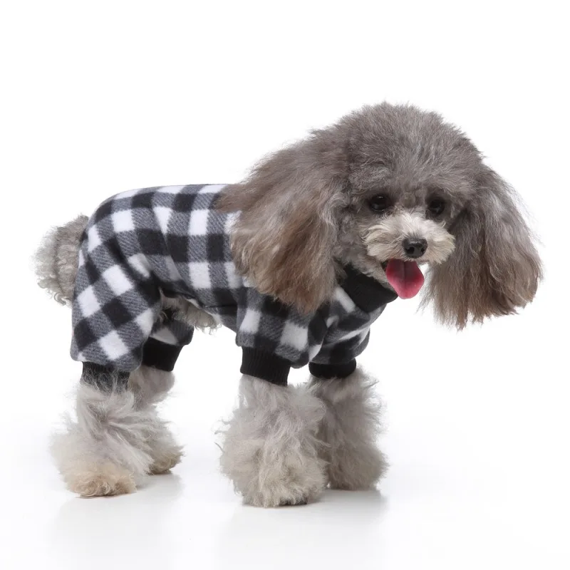 Pijamas para perros, pijamas de invierno a cuadros de felpa para mascotas, ropa para el hogar, ropa cómoda para cachorros de cuatro patas, ropa roja y negra para perros pequeños y medianos y gatos - imagen 5