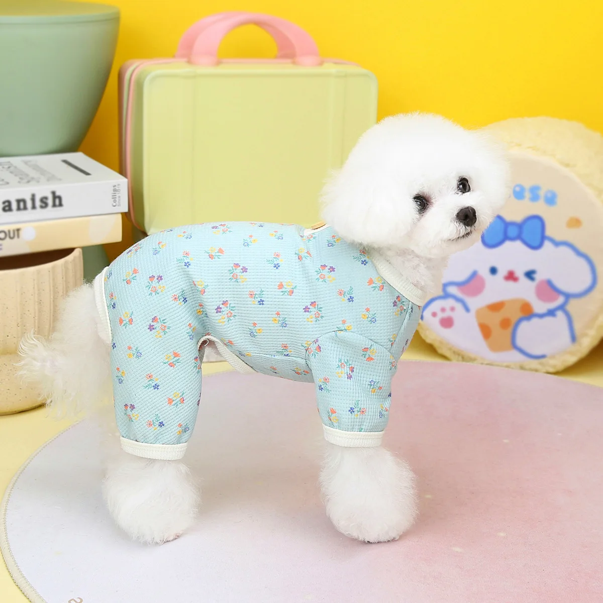 Primavera y otoño mono para mascotas Huafu Ge ropa Floral para el hogar gato de peluche pantalones de cuatro patas perro camisa inferior de cuatro patas cachorro - imagen 4