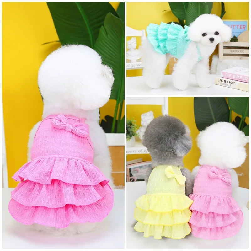 Falda de pastel multicapa para mascotas, ropa de Primavera/Verano, falda fina para perro, Bichon Frise, perro pequeño, gato, vestido de Color caramelo, ropa para perros - imagen 2