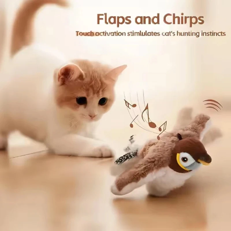 Juguete pájaro recargable táctil para gatos y perros – Chirrido aleteo - imagen 3